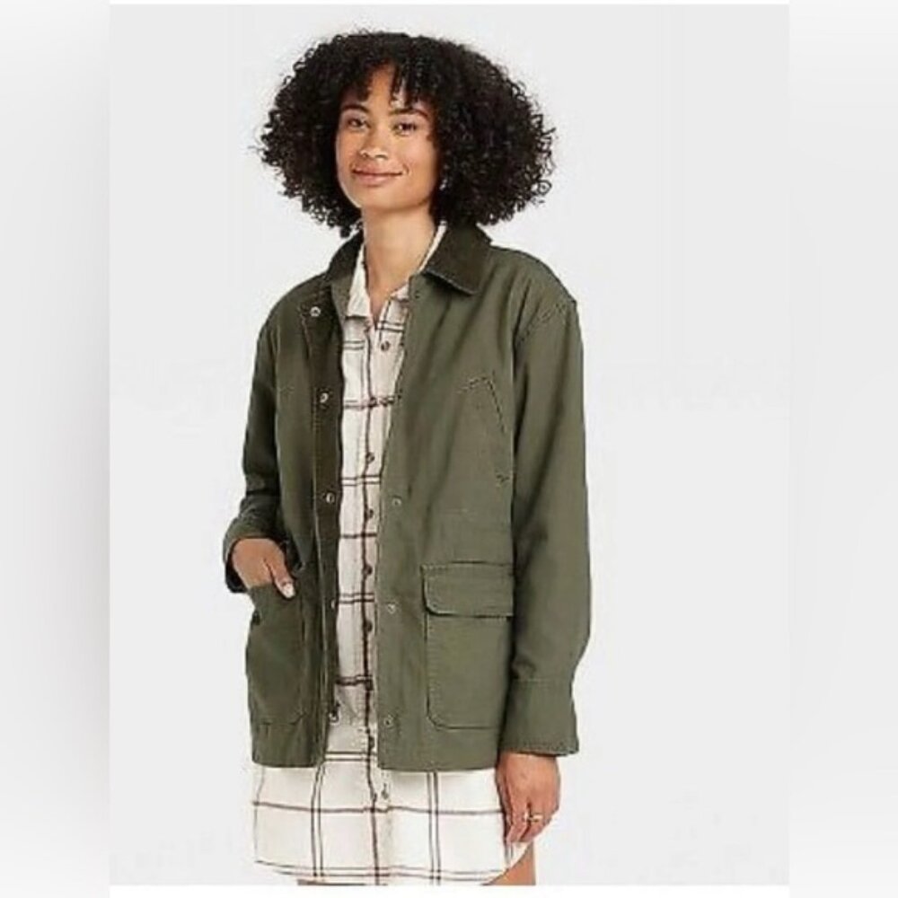 Universal Thread Chore Coat Barn Jacket Utility Safari Olive Drab Womens size XS